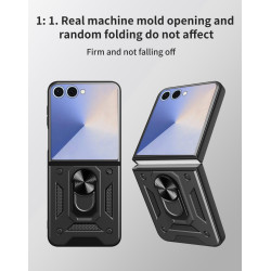 For Samsung Galaxy Z Flip7 Case With Slide Lens Cover Rotating Ring Shockproof Stand Holder Phone Case