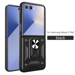 For Samsung Galaxy Z Flip7 Case With Slide Lens Cover Rotating Ring Shockproof Stand Holder Phone Case