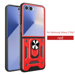 For Samsung Galaxy Z Flip7 Case With Slide Lens Cover Rotating Ring Shockproof Stand Holder Phone Case