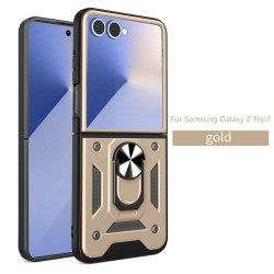 For Samsung Galaxy Z Flip7 Case With Slide Lens Cover Rotating Ring Shockproof Stand Holder Phone Case