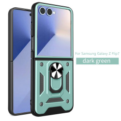 For Samsung Galaxy Z Flip7 Case With Slide Lens Cover Rotating Ring Shockproof Stand Holder Phone Case