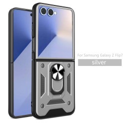 For Samsung Galaxy Z Flip7 Case With Slide Lens Cover Rotating Ring Shockproof Stand Holder Phone Case