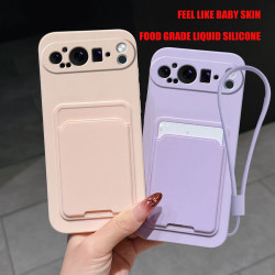 Case for Google Pixel 9 Pro Liquid Silicone Card Holder Soft Phone Skin Cover Pixel 9 Pro Shockproof Back Pocket Wallet Funda