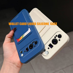 Case for Google Pixel 9 Pro Liquid Silicone Card Holder Soft Phone Skin Cover Pixel 9 Pro Shockproof Back Pocket Wallet Funda