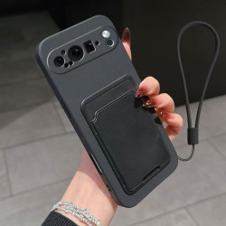 Case for Google Pixel 9 Pro Liquid Silicone Card Holder Soft Phone Skin Cover Pixel 9 Pro Shockproof Back Pocket Wallet Funda