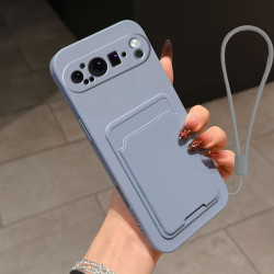 Case for Google Pixel 9 Pro Liquid Silicone Card Holder Soft Phone Skin Cover Pixel 9 Pro Shockproof Back Pocket Wallet Funda