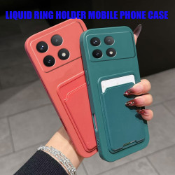 Case for Xiaomi Poco X6 Pro Liquid Silicone Card Holder Soft Phone Skin Cover Poco X6 Pro Shockproof Back Pocket Wallet Funda