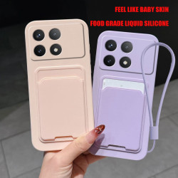 Case for Xiaomi Poco X6 Pro Liquid Silicone Card Holder Soft Phone Skin Cover Poco X6 Pro Shockproof Back Pocket Wallet Funda