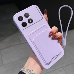 Case for Xiaomi Poco X6 Pro Liquid Silicone Card Holder Soft Phone Skin Cover Poco X6 Pro Shockproof Back Pocket Wallet Funda