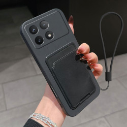 Case for Xiaomi Poco X6 Pro Liquid Silicone Card Holder Soft Phone Skin Cover Poco X6 Pro Shockproof Back Pocket Wallet Funda