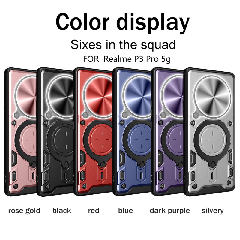 Case For Realme P3 Pro Magnetic Slide Camera Protection Cover 360 Rotate Kickstand Armor Ring Funda Capa