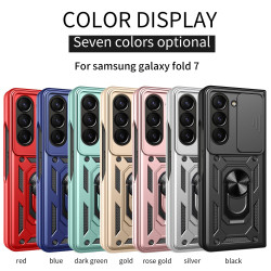 For Samsung Galaxy Z Fold7 Case With Slide Lens Cover Rotating Ring Shockproof Stand Holder Phone Case