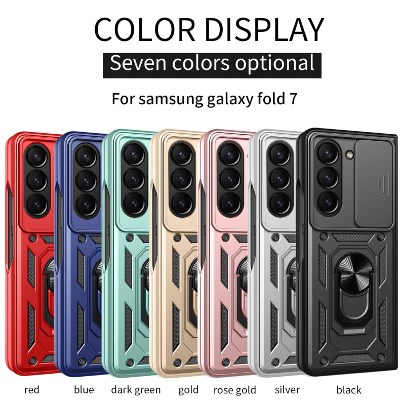 For Samsung Galaxy Z Fold7 Case With Slide Lens Cover Rotating Ring Shockproof Stand Holder Phone Case