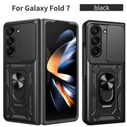 For Samsung Galaxy Z Fold7 Case With Slide Lens Cover Rotating Ring Shockproof Stand Holder Phone Case