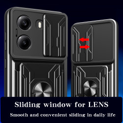 For Xiaomi Poco X7 Pro Case With Slide Lens Cover Rotating Ring Shockproof Stand Holder Redmi Turbo 4 Phone Case