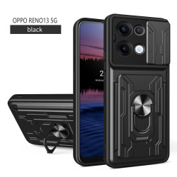 For Oppo Reno13 Case With Slide Lens Cover Rotating Ring Shockproof Stand Holder Phone Case
