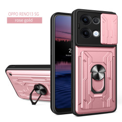 For Oppo Reno13 Case With Slide Lens Cover Rotating Ring Shockproof Stand Holder Phone Case