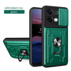 For Oppo Reno13 Case With Slide Lens Cover Rotating Ring Shockproof Stand Holder Phone Case