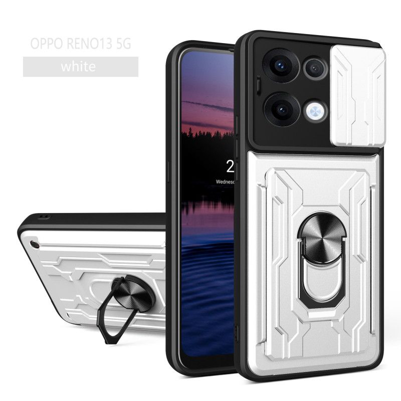 For Oppo Reno13 Case With Slide Lens Cover Rotating Ring Shockproof Stand Holder Phone Case