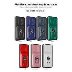 For Xiaomi Redmi Note 14 4G Case With Slide Lens Cover Rotating Ring Shockproof Stand Holder Phone Case