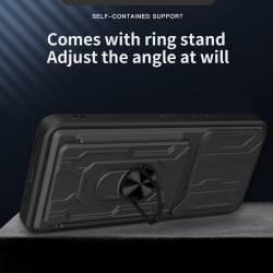 For Xiaomi Redmi Note 14 4G Case With Slide Lens Cover Rotating Ring Shockproof Stand Holder Phone Case