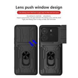 For Xiaomi Redmi Note 14 4G Case With Slide Lens Cover Rotating Ring Shockproof Stand Holder Phone Case