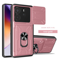 For Xiaomi Redmi Note 14 4G Case With Slide Lens Cover Rotating Ring Shockproof Stand Holder Phone Case