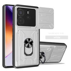 For Xiaomi Redmi Note 14 4G Case With Slide Lens Cover Rotating Ring Shockproof Stand Holder Phone Case