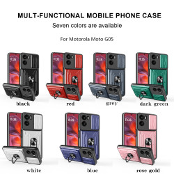 For Motorola Moto G05 Case With Slide Lens Cover Rotating Ring Shockproof Stand Holder Phone Case