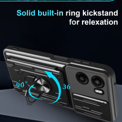 For Motorola Moto G05 Case With Slide Lens Cover Rotating Ring Shockproof Stand Holder Phone Case