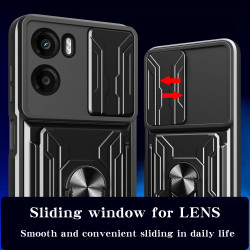 For Motorola Moto G05 Case With Slide Lens Cover Rotating Ring Shockproof Stand Holder Phone Case