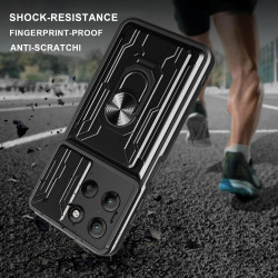 For Motorola Moto G15 Case With Slide Lens Cover Rotating Ring Shockproof Stand Holder Phone Case