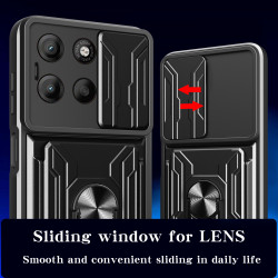 For Motorola Moto G15 Case With Slide Lens Cover Rotating Ring Shockproof Stand Holder Phone Case