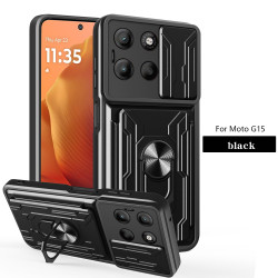 For Motorola Moto G15 Case With Slide Lens Cover Rotating Ring Shockproof Stand Holder Phone Case