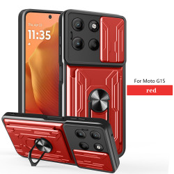 For Motorola Moto G15 Case With Slide Lens Cover Rotating Ring Shockproof Stand Holder Phone Case