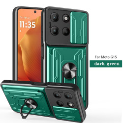For Motorola Moto G15 Case With Slide Lens Cover Rotating Ring Shockproof Stand Holder Phone Case