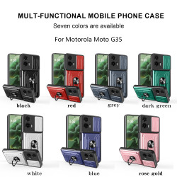 For Motorola Moto G35 Case With Slide Lens Cover Rotating Ring Shockproof Stand Holder Phone Case