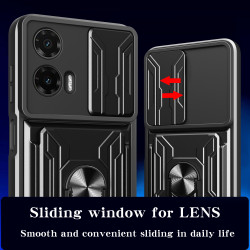 For Motorola Moto G35 Case With Slide Lens Cover Rotating Ring Shockproof Stand Holder Phone Case