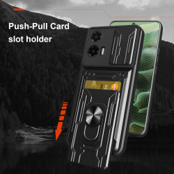 For Motorola Moto G35 Case With Slide Lens Cover Rotating Ring Shockproof Stand Holder Phone Case