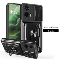 For Motorola Moto G35 Case With Slide Lens Cover Rotating Ring Shockproof Stand Holder Phone Case