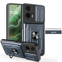 For Motorola Moto G35 Case With Slide Lens Cover Rotating Ring Shockproof Stand Holder Phone Case