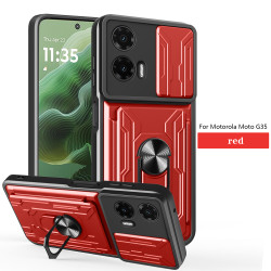 For Motorola Moto G35 Case With Slide Lens Cover Rotating Ring Shockproof Stand Holder Phone Case