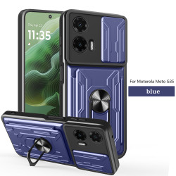 For Motorola Moto G35 Case With Slide Lens Cover Rotating Ring Shockproof Stand Holder Phone Case