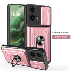 For Motorola Moto G35 Case With Slide Lens Cover Rotating Ring Shockproof Stand Holder Phone Case