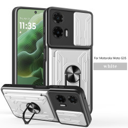 For Motorola Moto G35 Case With Slide Lens Cover Rotating Ring Shockproof Stand Holder Phone Case