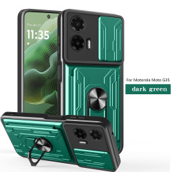 For Motorola Moto G35 Case With Slide Lens Cover Rotating Ring Shockproof Stand Holder Phone Case