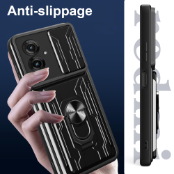 For Motorola Moto G55 Case With Slide Lens Cover Rotating Ring Shockproof Stand Holder Phone Case