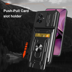 For Motorola Moto G55 Case With Slide Lens Cover Rotating Ring Shockproof Stand Holder Phone Case