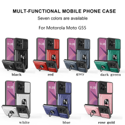 For Motorola Moto G55 Case With Slide Lens Cover Rotating Ring Shockproof Stand Holder Phone Case