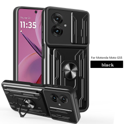 For Motorola Moto G55 Case With Slide Lens Cover Rotating Ring Shockproof Stand Holder Phone Case